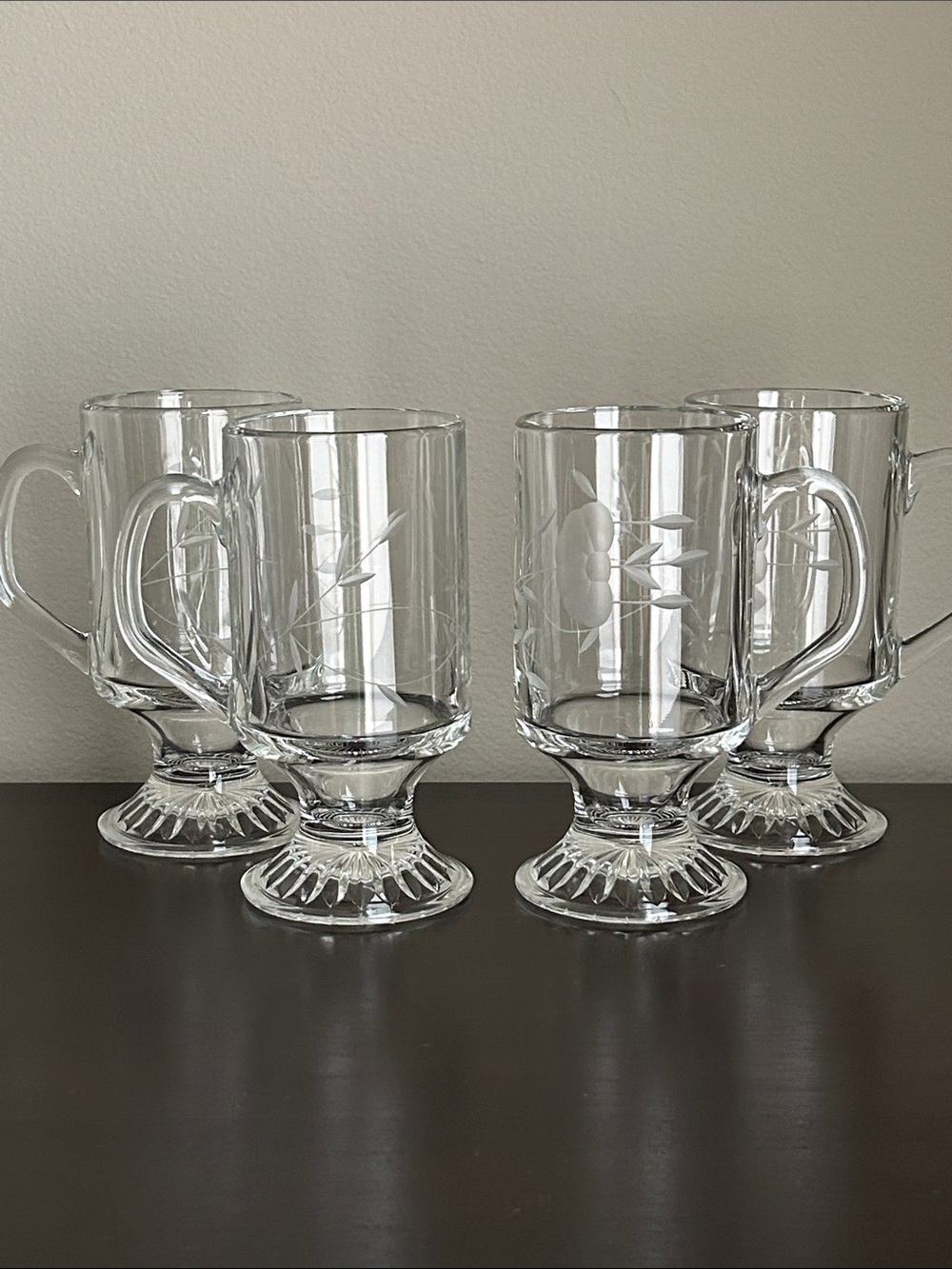 Set of 4 Princess House Heritage Etched Irish Coffee Mugs (#504) Unused |Group 2
